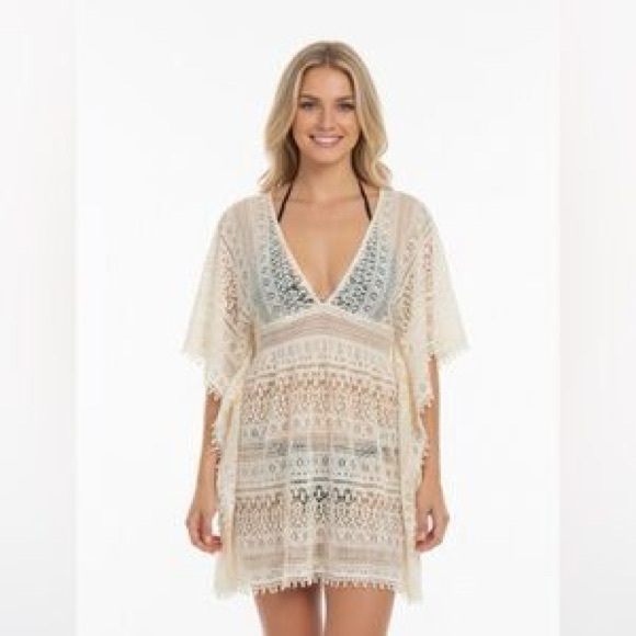Xhilaration Other - Xhilaration Womens XL Cream Crotchet Lace Cover-Up Boho Top Mesh Beachy Swim